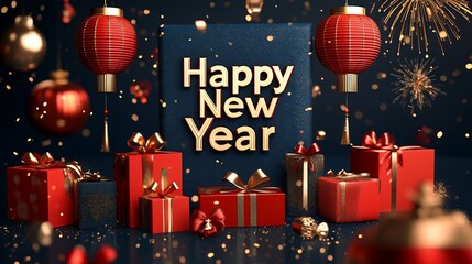 Happy New Year. New year celebration on set background