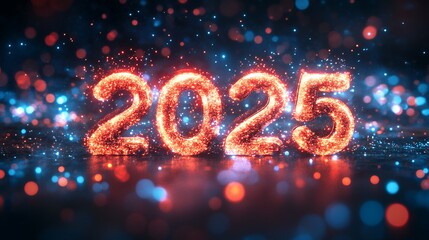 2025 Happy New year with sparlkers and fireworks, New year celebration