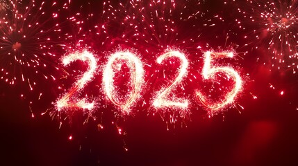 2025 Happy New year with sparlkers and fireworks, New year celebration