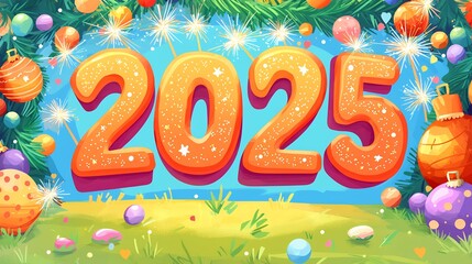 Happy New Year. 2025 new year celebration on set background