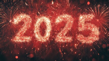 2025 Happy New year with sparlkers and fireworks, New year celebration