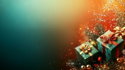 Christmas background with gifts, greeting card design.