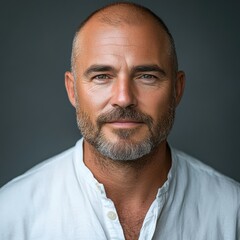 Fototapeta premium European, 43 years old, bald with a small beard and mustache, wearing a white shirt 
