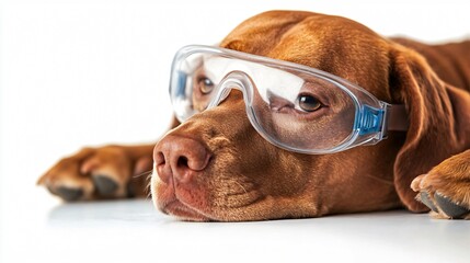 Cute Dog in Safety Glasses: A Portrait of Canine Curiosity