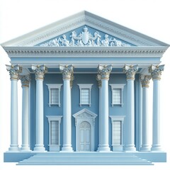 Obraz premium 3D low poly model of a blue government building, neoclassical design with columns