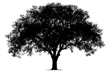 Fototapeta premium Silhouette of a large, full, leafy tree isolated on white background.
