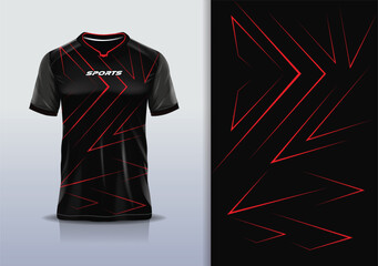 Sport jersey design template mockup sharp line for football soccer, running, esports, black red color © Nimpuna O