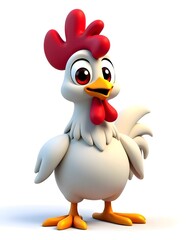 3d cartoon of a chicken, white isolated