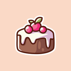 Charming Chocolate Cake with White Icing and Cherries Isolated Illustration