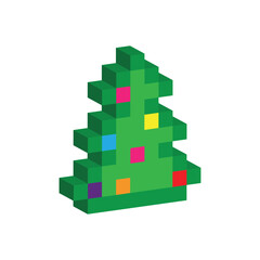 isometric pixel art christmas tree vector icon pixel element for 8 bit game