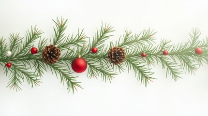 art Christmas tree branch and pine cone and Christmas decoration. Holidays design element isolated on transparent background. True neutral soft sheer shadow