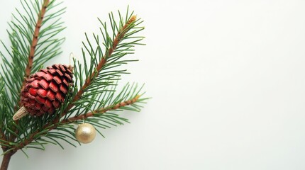 art Christmas tree branch and pine cone and Christmas decoration. Holidays design element isolated on transparent background. True neutral soft sheer shadow