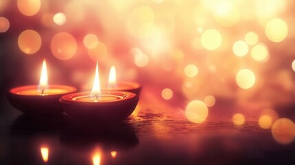warm candlelight illuminating a backdrop filled with soft bokeh effects, symbolizing the festive spirit of diwali, creating an inviting and celebratory atmosphere rich in culture and tradition