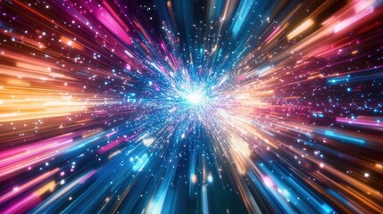 Naklejka premium abstract digital art with dynamic colorful light trails creating high-speed motion effect against dark background for modern design applications