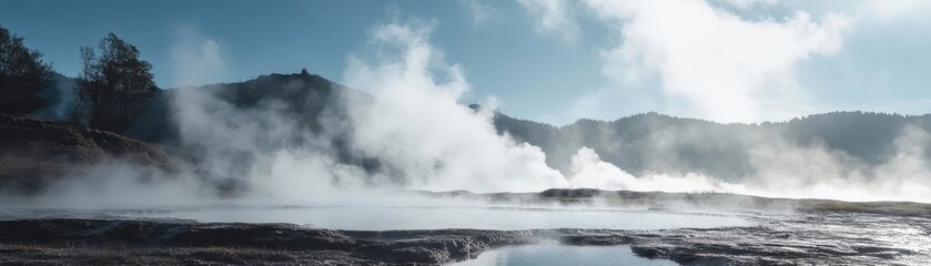 Serene Geothermal Springs with Industrial Facility in the Background