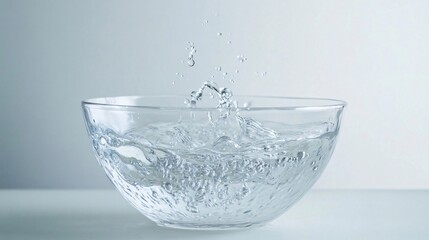 Crystal Clear Water Splashing in a Glass Bowl: A Captivating Display of Purity and Refreshment
