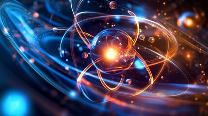 Glowing orb, swirling energy, cosmic particles.