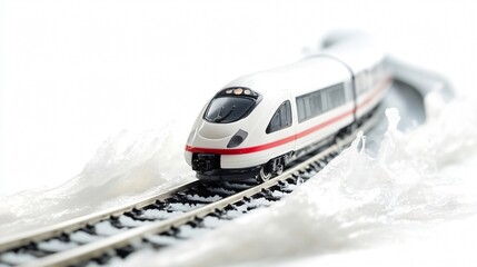 Miniature Train Navigating a Snowy Landscape: A Captivating Scene of Winter Travel
