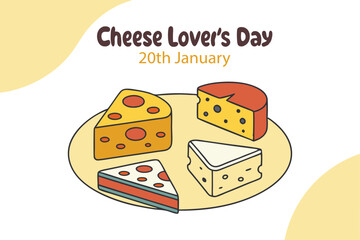 Cheese Lovers Day text banner. inscription card National Cheese Day, january 20th. Vector illustration isolated on solid background.