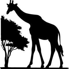 giraffe black silhouettes design Minimal Icon style hand drawn on a white background