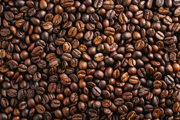 Fototapeta premium Photo of Big pile of fresh roasted coffee beans. Food photo for backdrops or recipes