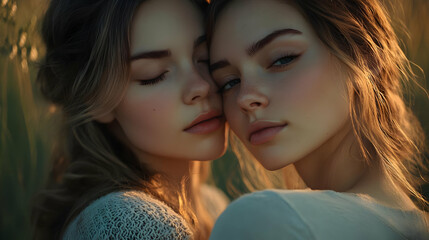Obraz premium Golden Hour Sisters: An Illustration