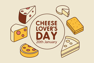 Cheese Lovers Day text banner. inscription card National Cheese Day, january 20th. Vector illustration isolated on solid background.