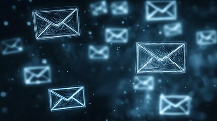 Abstract Digital Email Icons Floating in Blue Space