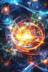 Obraz premium Abstract glowing orb, vibrant light trails, cosmic energy.