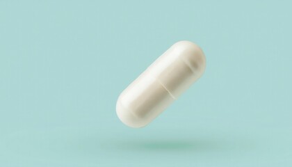 Floating White Capsule on Aqua Background. Symbol of Modern Medicine, Health Supplements, and Pharmaceutical Innovation for Wellness, Healthcare, and Precision Medication. Ideal for Medical Concepts