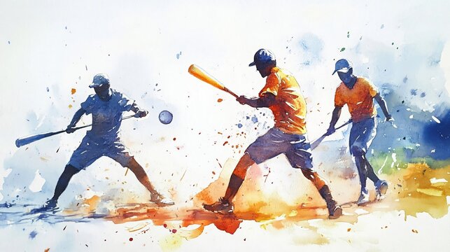 Dynamic Baseball Watercolor Painting: Captures the thrill of the game with energetic players in action.