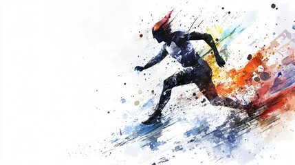 Fototapeta premium Abstract Watercolor of a Powerful Sprinter in Motion