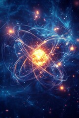 Obraz premium Abstract glowing orb, energy trails, cosmic background.