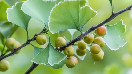 Ginkgo biloba plant leaf closeup view.