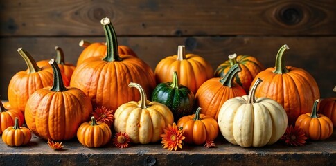 Pumpkins and gourds in a rustic autumn arrangement, pumpkins, natural