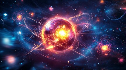 Obraz premium Glowing orb, cosmic energy, vibrant nebula.