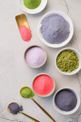 assortment of various powder matcha tea