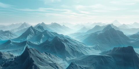 Digital Rendering of a Pale Blue Mountain Range
