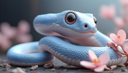 Fototapeta premium Serpiente linda de color azul. Kawaii