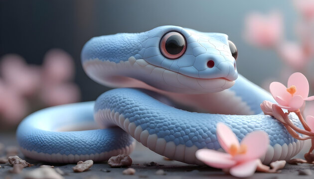 Serpiente linda de color azul. Kawaii