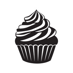 Flat Black Cupcake Silhouette Vector Illustration