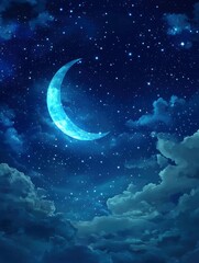Fototapeta premium Background night sky of with crescent moon,and stars .Background Greeting card for the holy month of Ramadan of islam