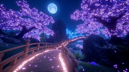 Fototapeta premium Illuminated Cherry Blossom Bridge at Night