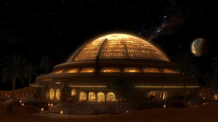 Obraz premium Illuminated Desert Dome A Nighttime Oasis Under the Stars