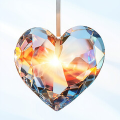 heart shaped diamond. a crystal sun catcher in the shape of a heart, isolated on a white background