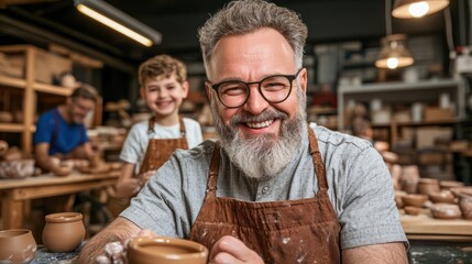 Discover the joy of collaborative creation in a rustic pottery workshop Experience the fun exploration of clay with a diverse group of all ages See teamwork bloom as everyone crafts unique pieces Get