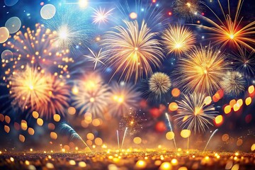 Fototapeta premium Vibrant fireworks display illuminating the night sky in a colorful New Year's celebration