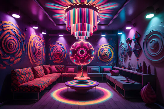 Modern colorful living room with amazing background wall design 