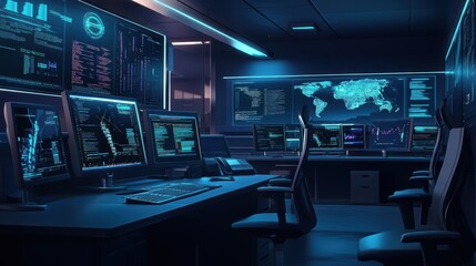 cyber security command center night scene