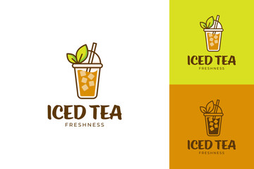 Fresh drink iced tea logo design vector